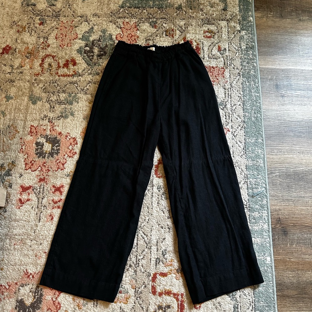 Abercrombie & Fitch Black Linen Wide-Leg Cropped Pants | Elastic Waist | Size M